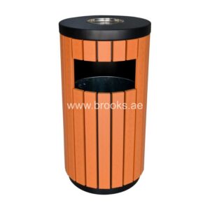 Brooks Prism Metal Round Ashtray Bin Wooden Black 40Ltr
