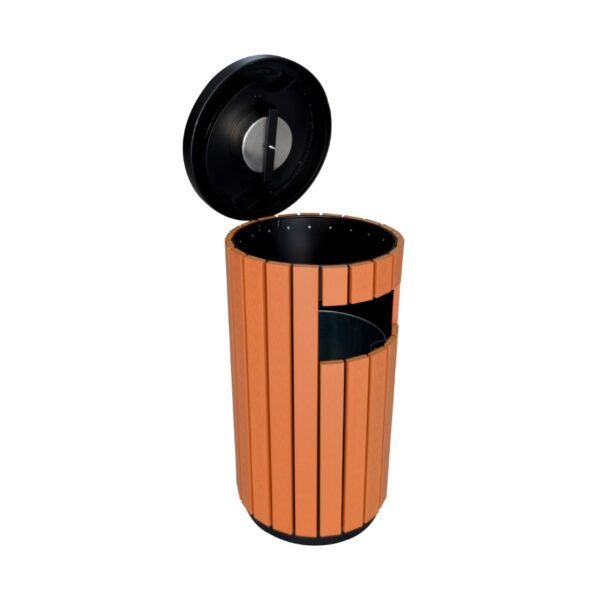 Brooks Prism Metal Round Ashtray Bin Wooden Black 40Ltr - Image 4