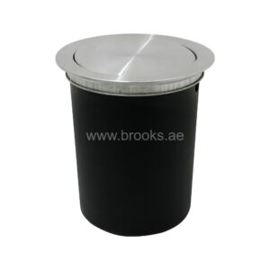 Brooks Round Countertop Recessed Trash Can with Flap Lid Back with Silver Lid 9Ltr