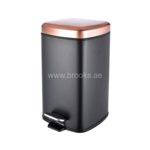 Brooks Black Square Pedal Bin with Copper lid 20Ltr
