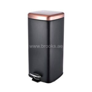 Brooks Black Square Pedal Bin with Copper lid 30Ltr