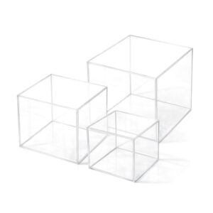 Veelex Clear Acrylic Cube Boxes Risers Display Stand 3pcs Per Pack 